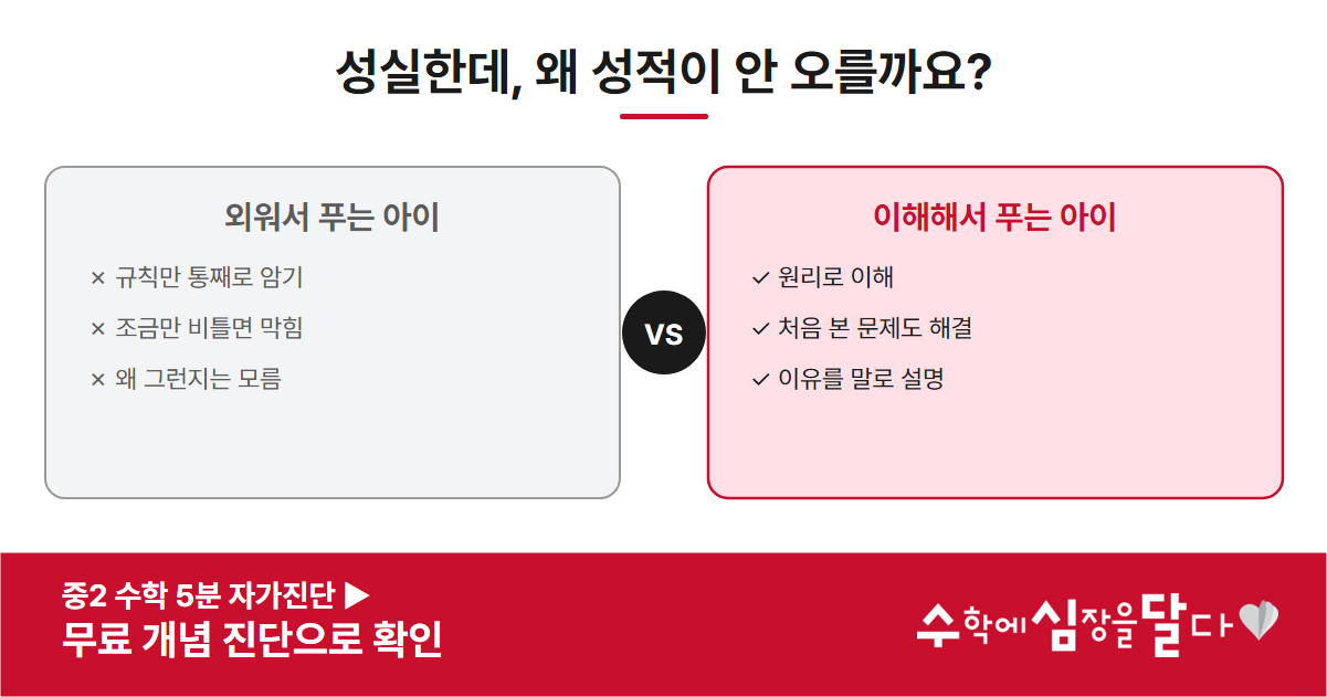 ‘성실한데 성적이 제자리인 아이’ — 어디서 막혔는지, 무료 개념 진단으로 짚어드립니다 (초5~고1)